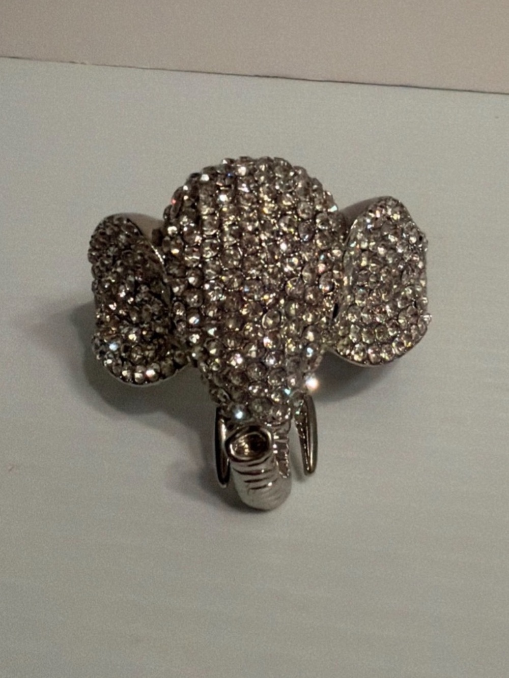 Elephant Head Silver Color Bangle Hinged Bracelet With Sparkling Emblishments